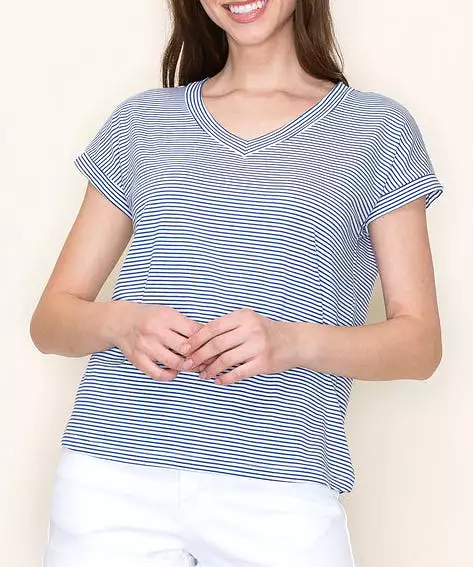 Pinstripe Top - Ivory/Royal