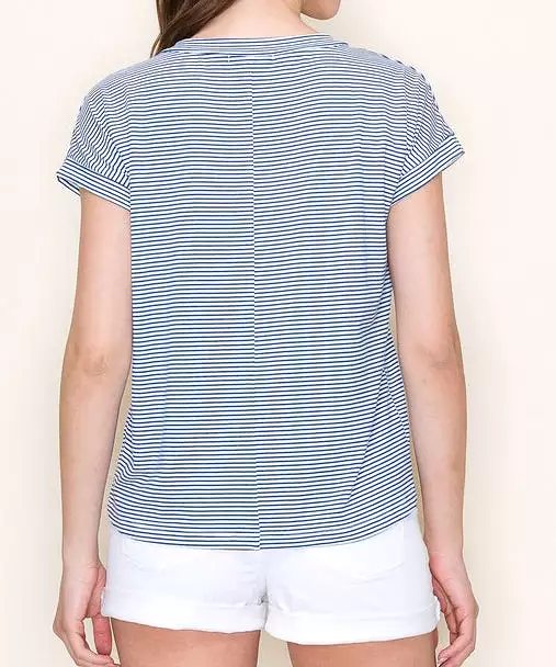 Pinstripe Top - Ivory/Royal