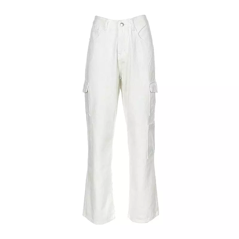 Pocket High Waist Slim Straight Loose Pants