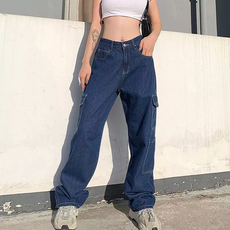 Pocket High Waist Slim Straight Loose Pants