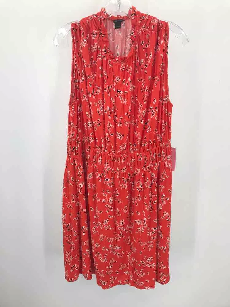 Pre-Owned Ann Taylor Orange Size Medium Floral Knee Length Sleeveless Dress