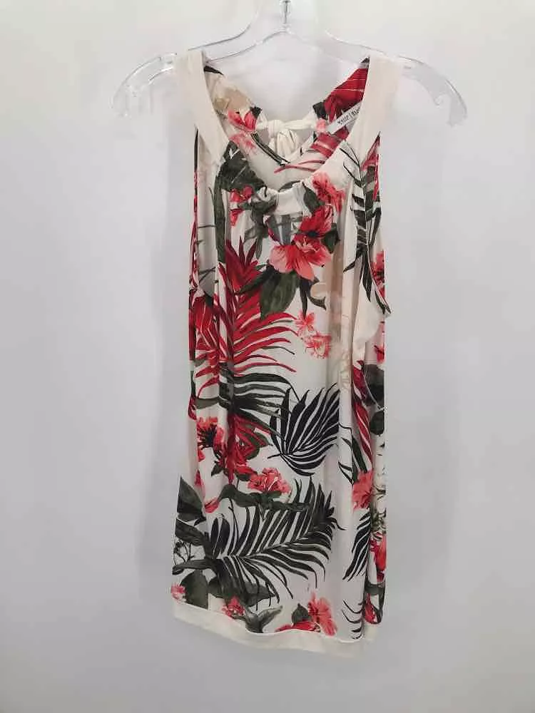 Pre-Owned WHBM Ivory Size Large Floral Knee Length Sleeveless Dress