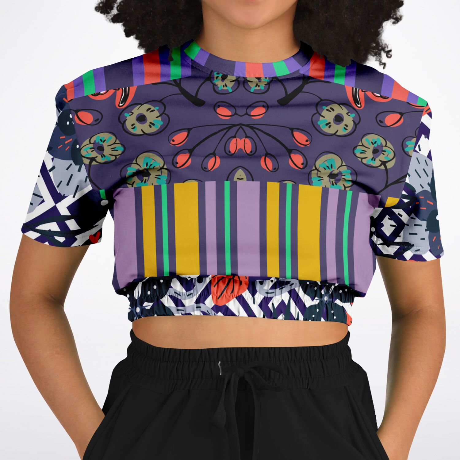 Purple Flurry Short Sleeve Cropped Eco-Poly Sweater