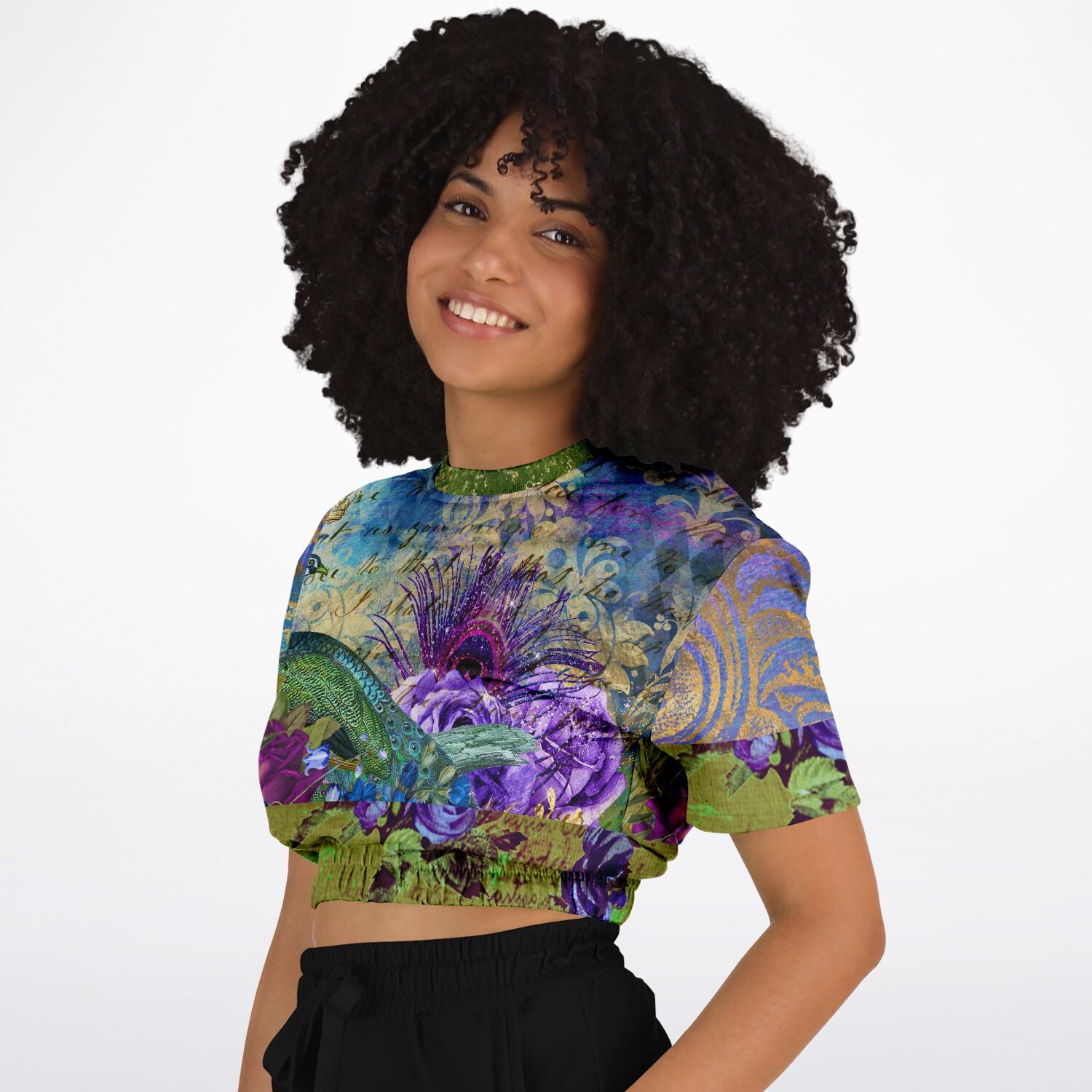 Purple Fusion Short Sleeve Cropped Eco-Poly Sweater