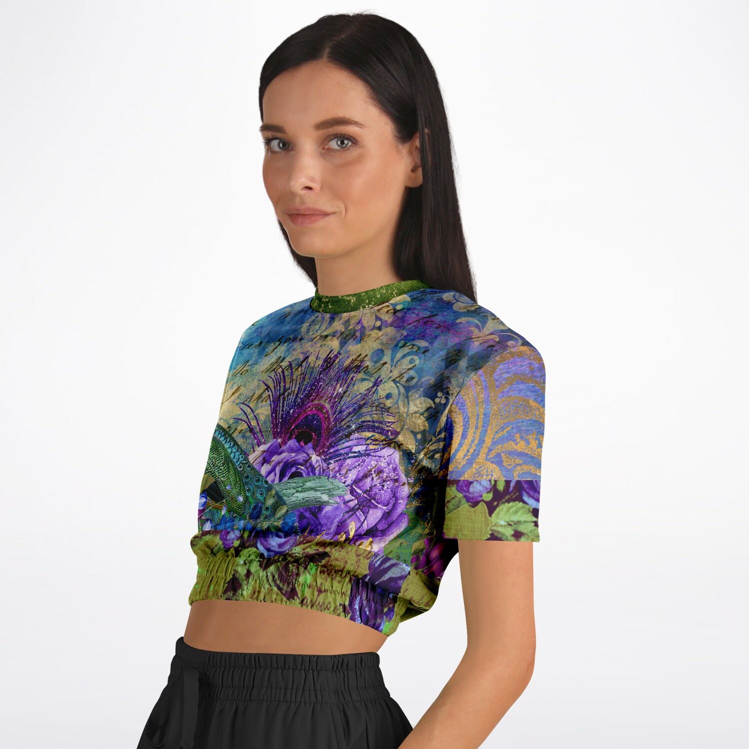 Purple Fusion Short Sleeve Cropped Eco-Poly Sweater