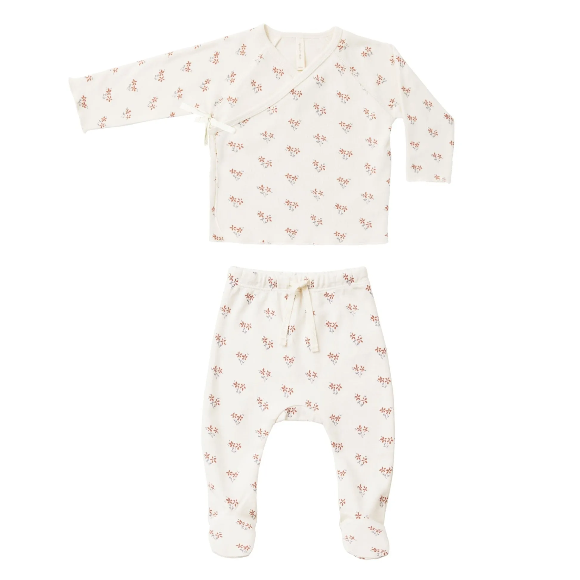 Quincy Mae - Organic Wrap Top + Footed Pant Set - Summer Flower