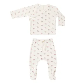 Quincy Mae - Organic Wrap Top + Footed Pant Set - Summer Flower