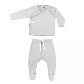 Quincy Mae Wrap Top + Footed Pant Set - Cloud