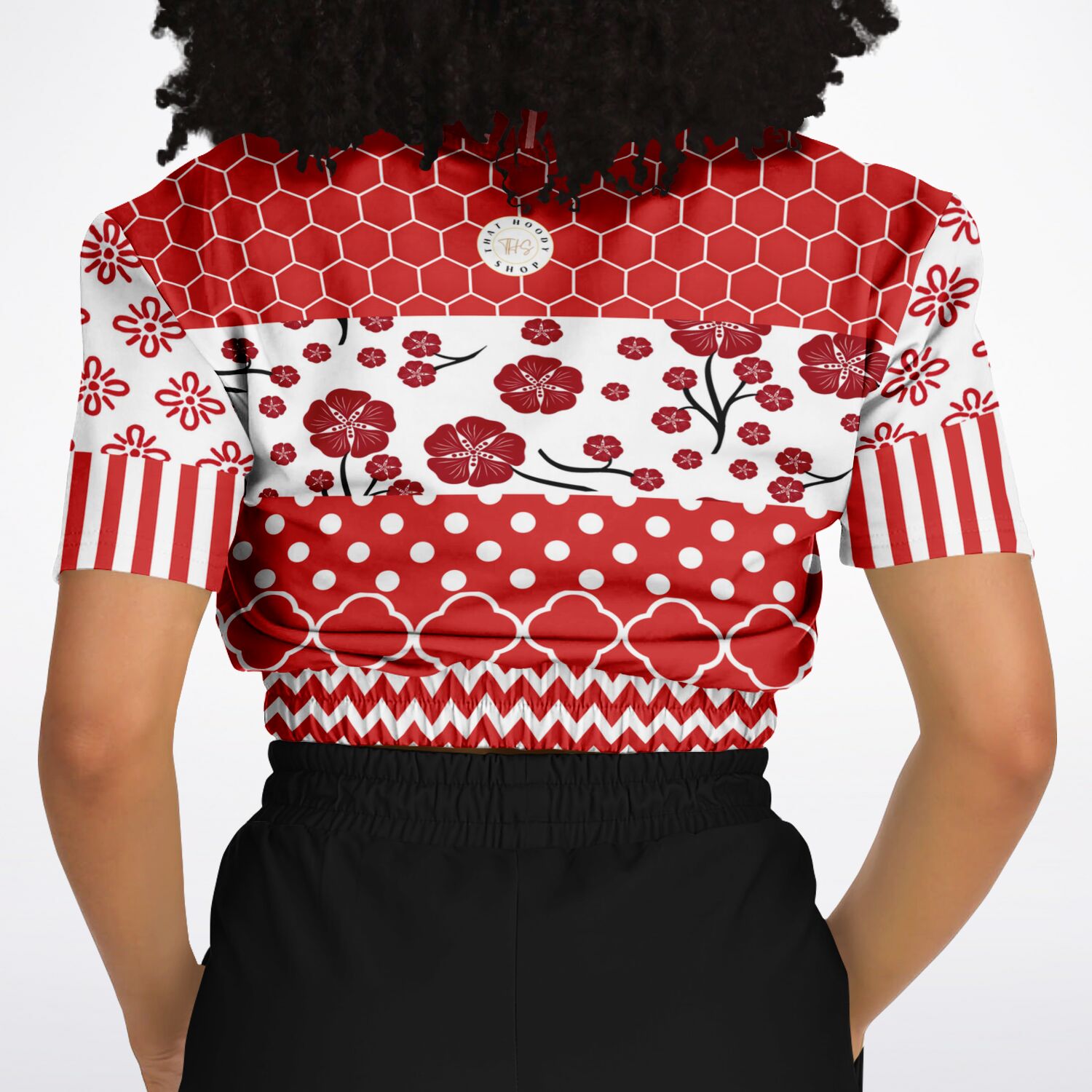 Red Crimson Short Sleeve Cropped Eco-Poly Sweater