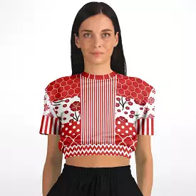 Red Crimson Short Sleeve Cropped Eco-Poly Sweater