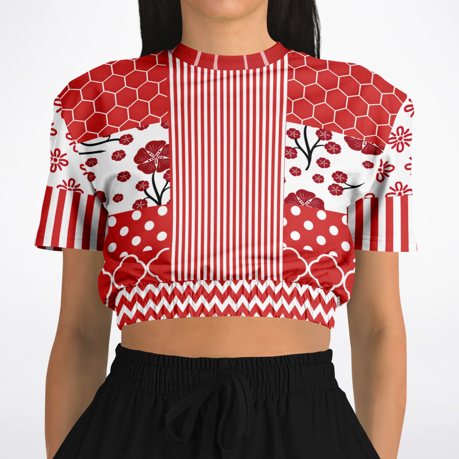 Red Crimson Short Sleeve Cropped Eco-Poly Sweater