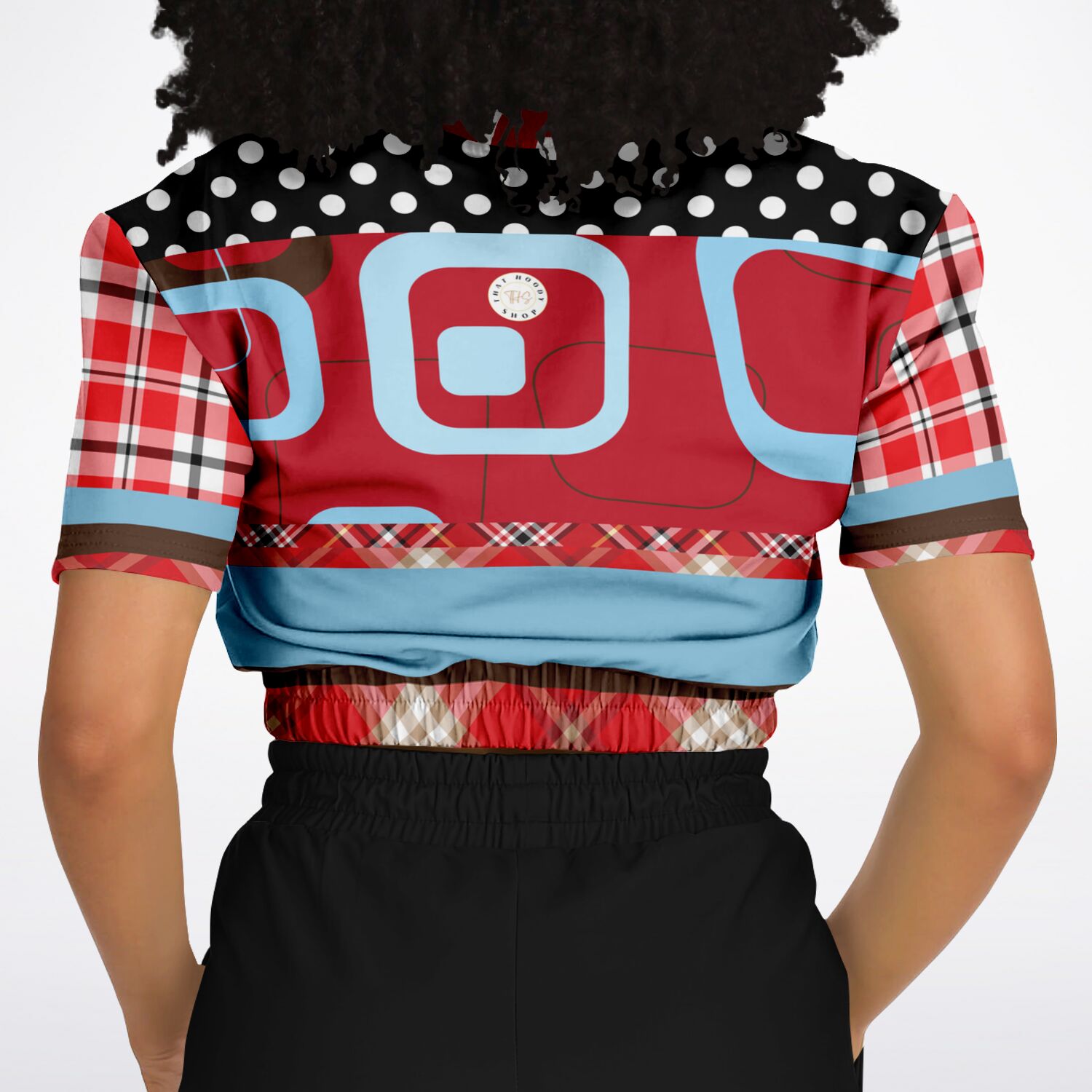 Red Pacific Palisades Plaid Short Sleeve Cropped Eco-Poly Sweater