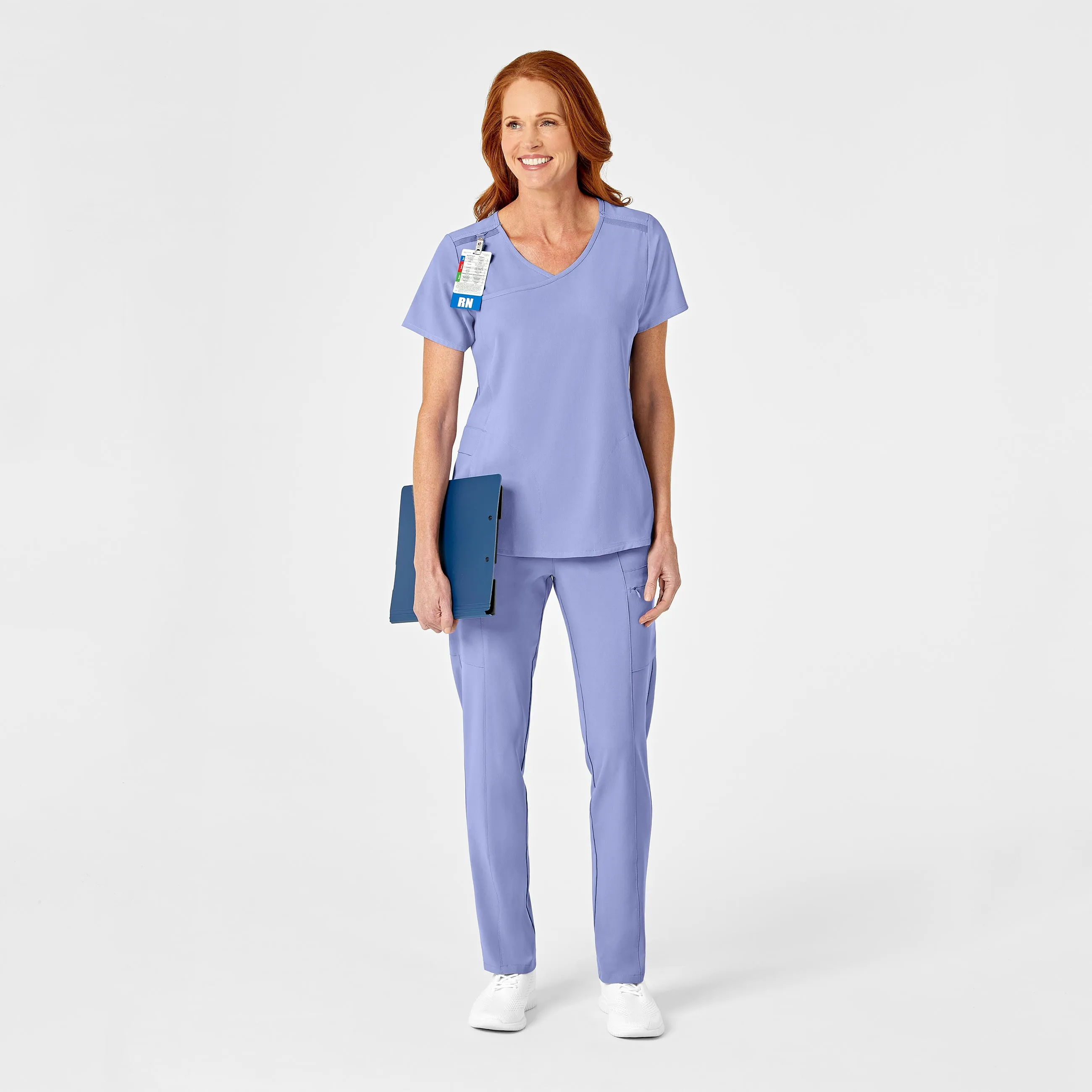 RENEW Women's Mock Wrap Scrub Top - Ceil Blue