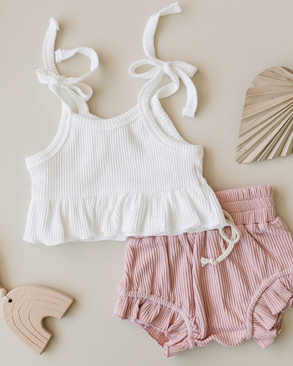 Ribbed Crop Top Set | Pink