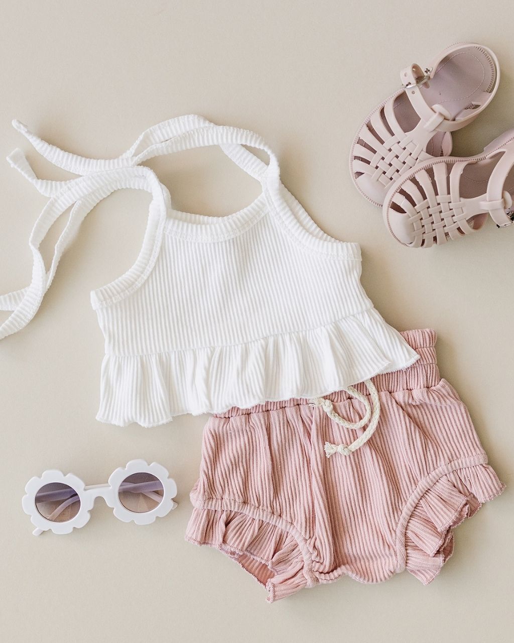 Ribbed Crop Top Set | Pink