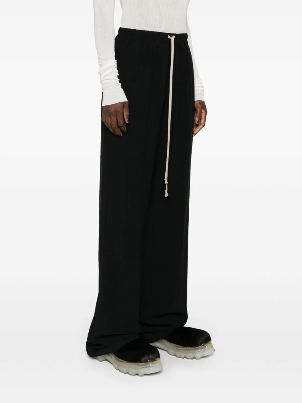 RICK OWENS Women's Black Straight Leg Pants with Drawstring Waist