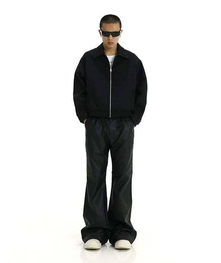 RT No. 10823 GLOSS BLACK LEATHER STACKED STRAIGHT PANTS