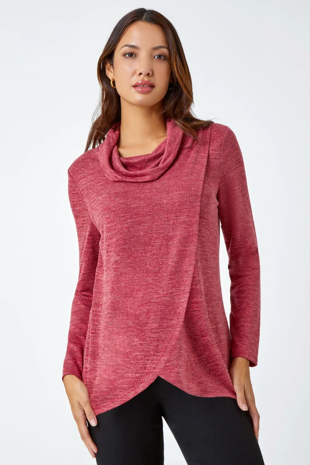 Rust Wrap Front Cowl Neck Stretch Top | Roman UK