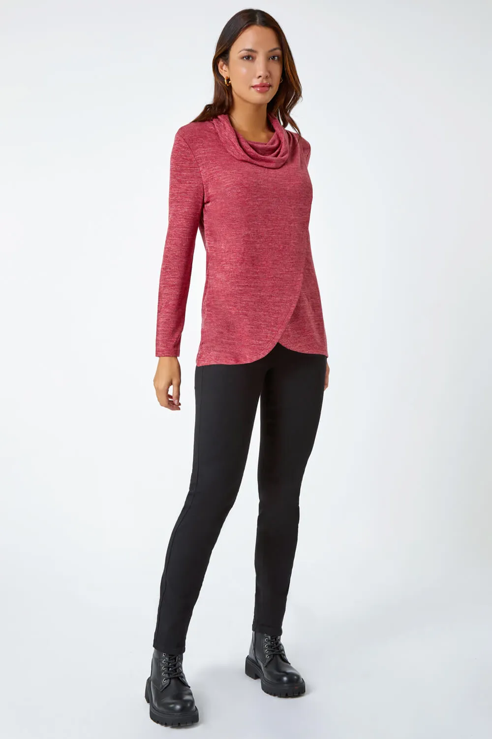 Rust Wrap Front Cowl Neck Stretch Top | Roman UK