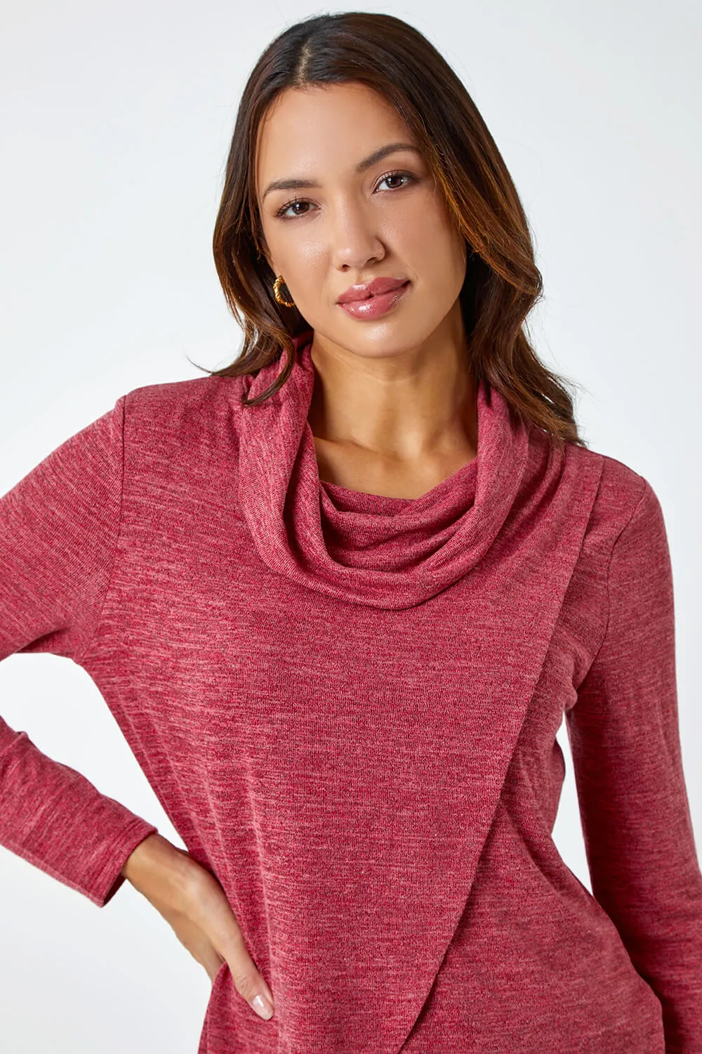 Rust Wrap Front Cowl Neck Stretch Top | Roman UK