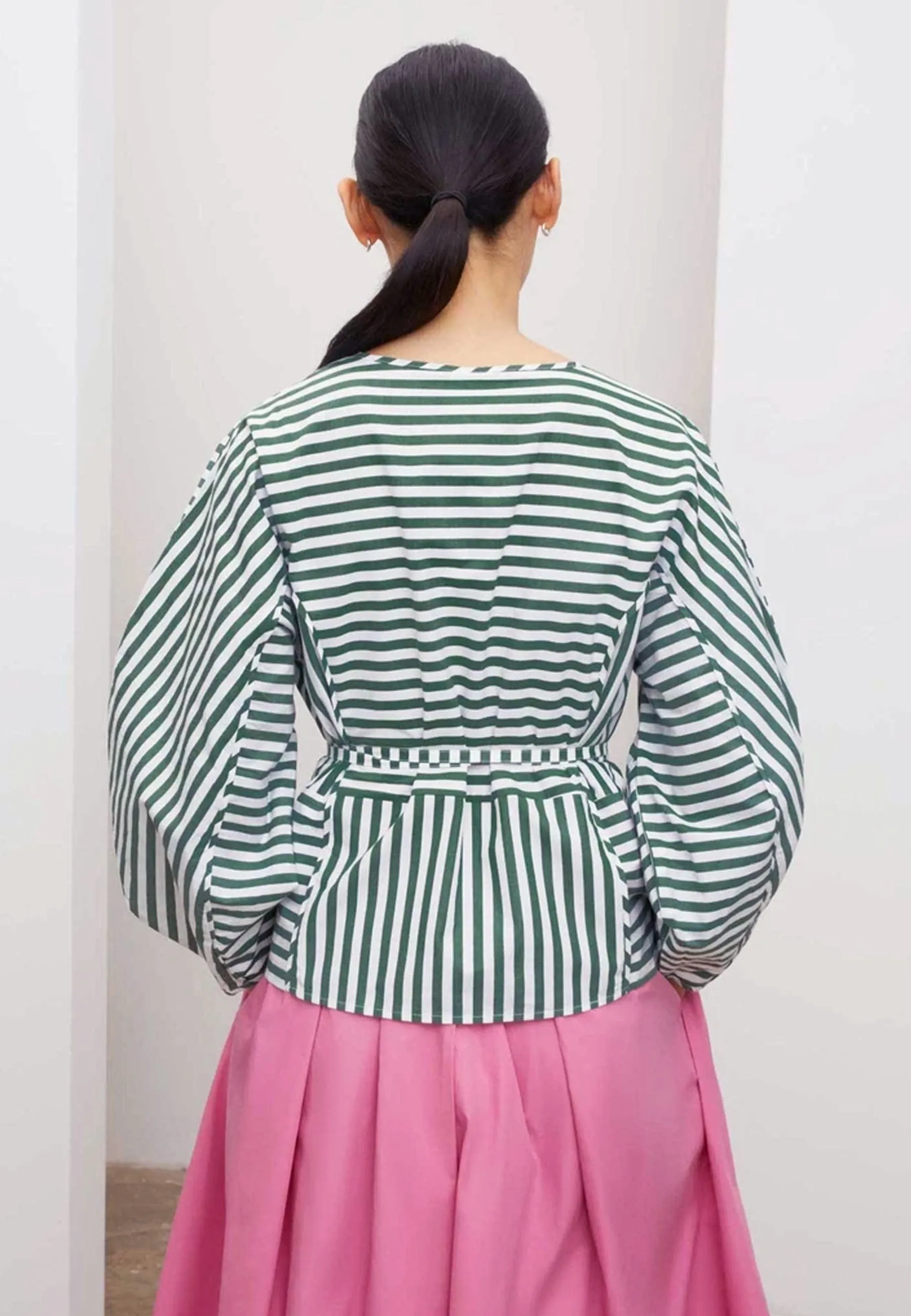 Sculptured Wrap Top - green/white stripe