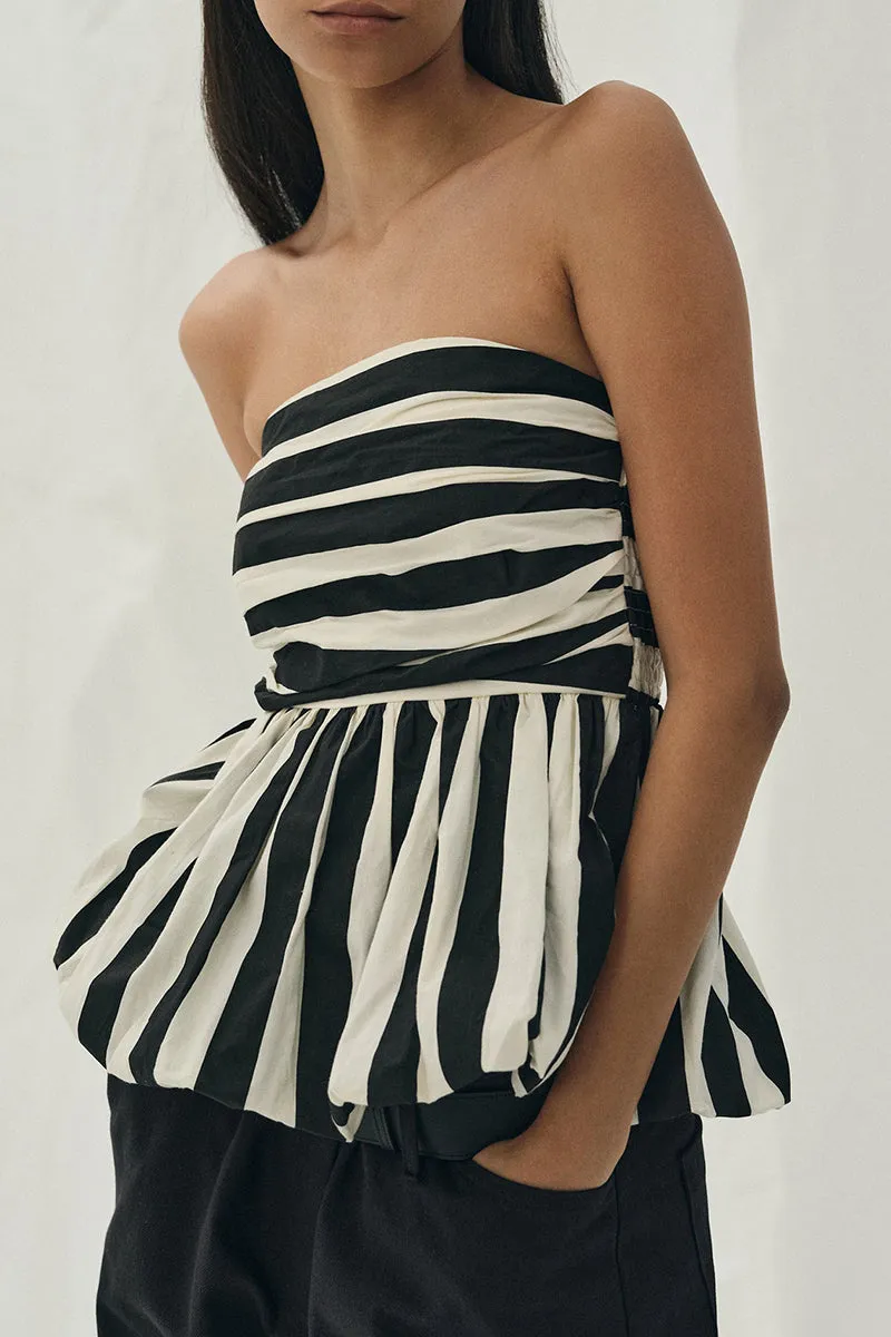 Sexy Striped Print Contrast Strapless Tops