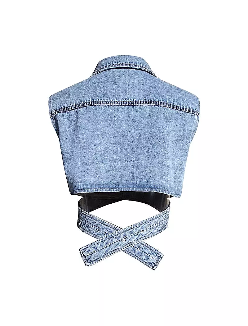 Sleeveless Wrap Short Denim Vest Top