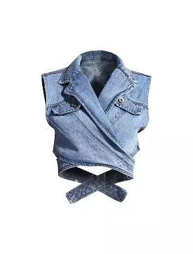 Sleeveless Wrap Short Denim Vest Top