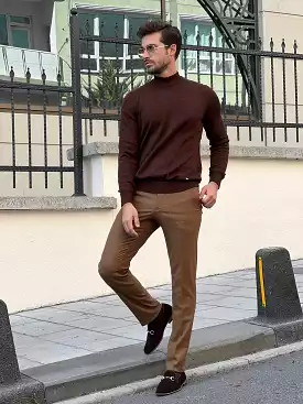 Slim Fit Brown Turtleneck Sweater