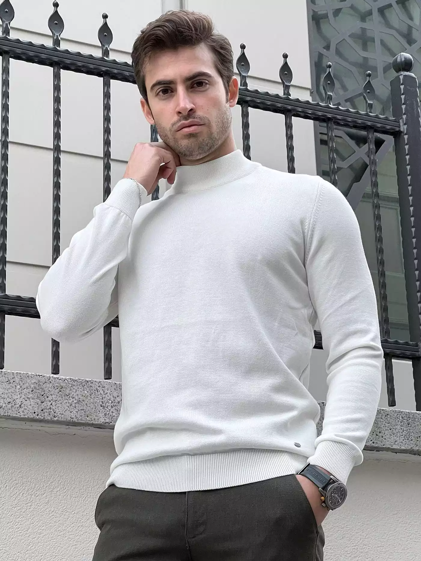 Slim fit White Half Turtleneck Sweater