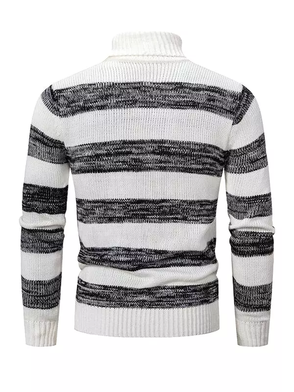 Striped Patchwork Turtleneck Men Sweater