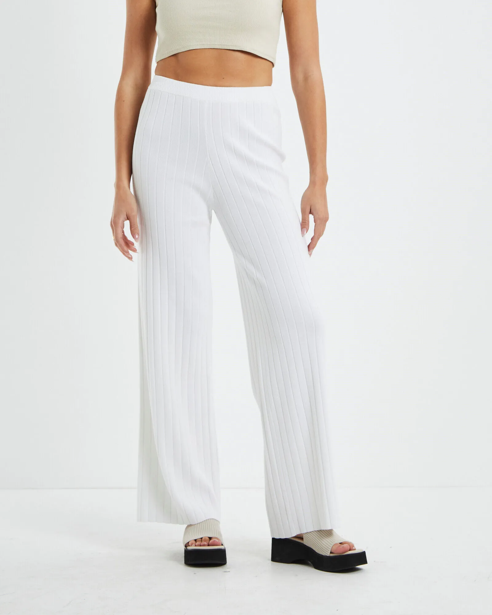 Subtitled Jemma Rib Knit Pants White