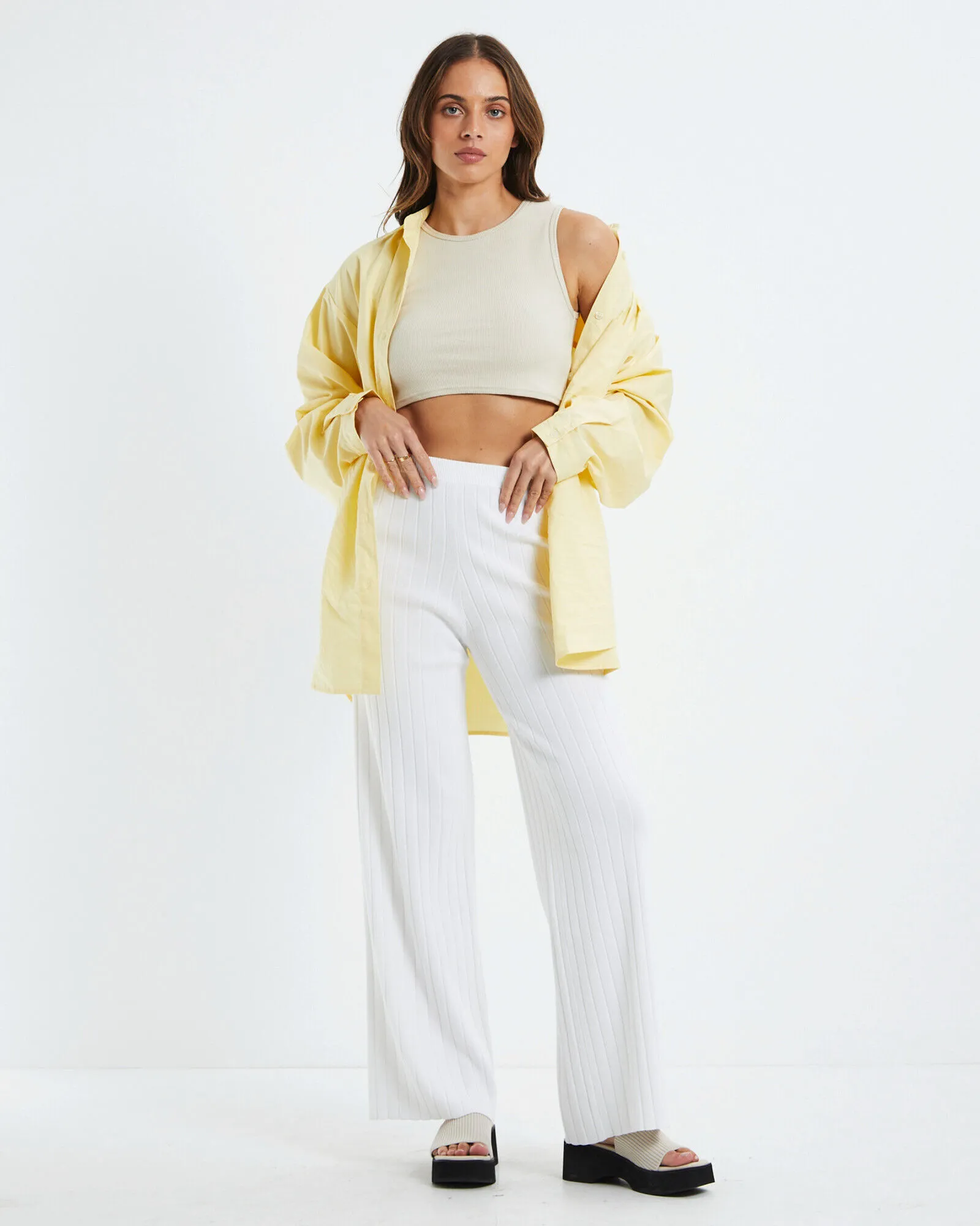 Subtitled Jemma Rib Knit Pants White