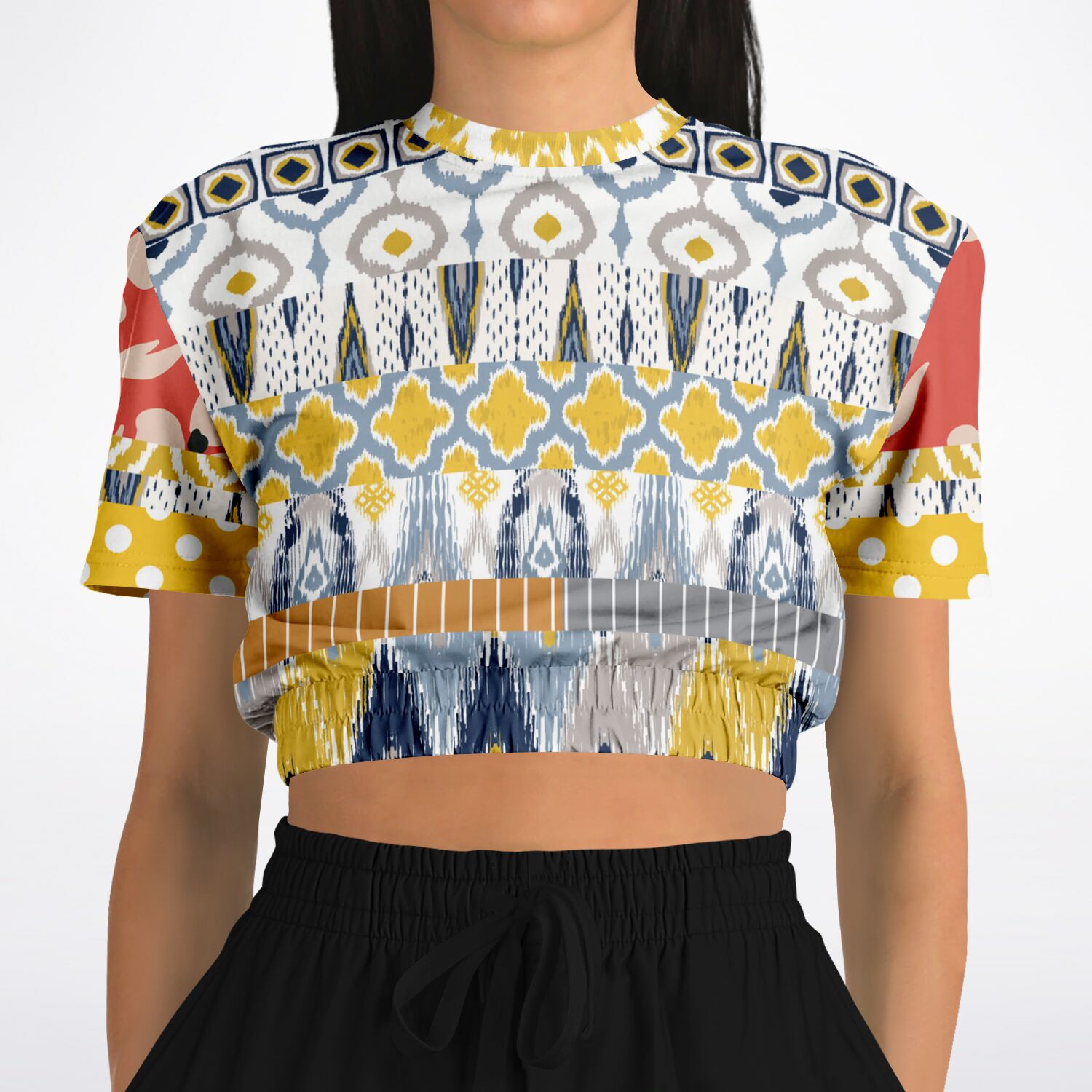 Tallulah Bankhead Elevate Patchwork Short Sleeve Cropped Eco-Poly Sweater