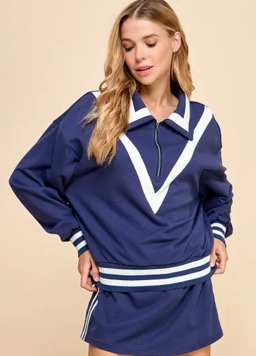 TCEC Striped Navy Zip Sweater