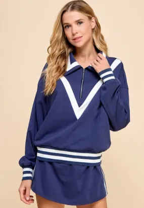 TCEC Striped Navy Zip Sweater