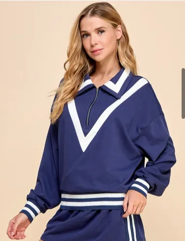 TCEC Striped Navy Zip Sweater