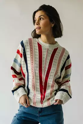 The Addie Knit Striped Sweater in Ivory Multi