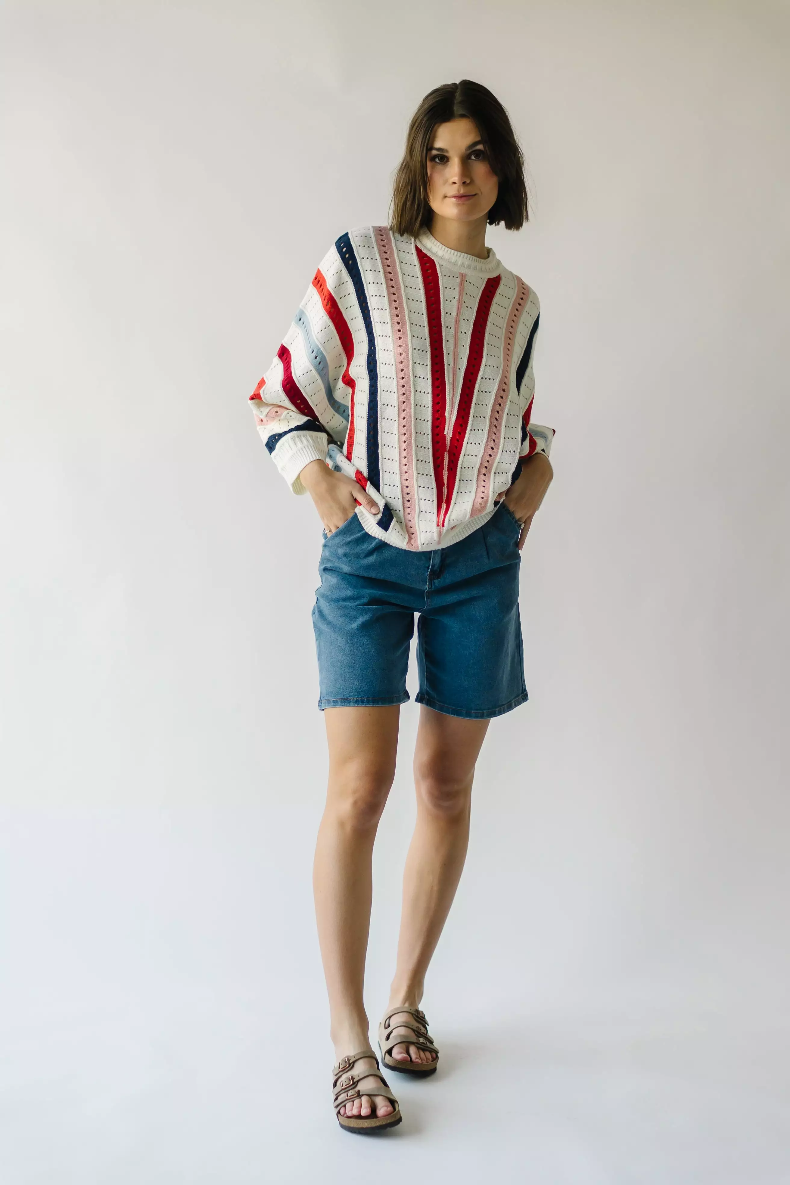 The Addie Knit Striped Sweater in Ivory Multi