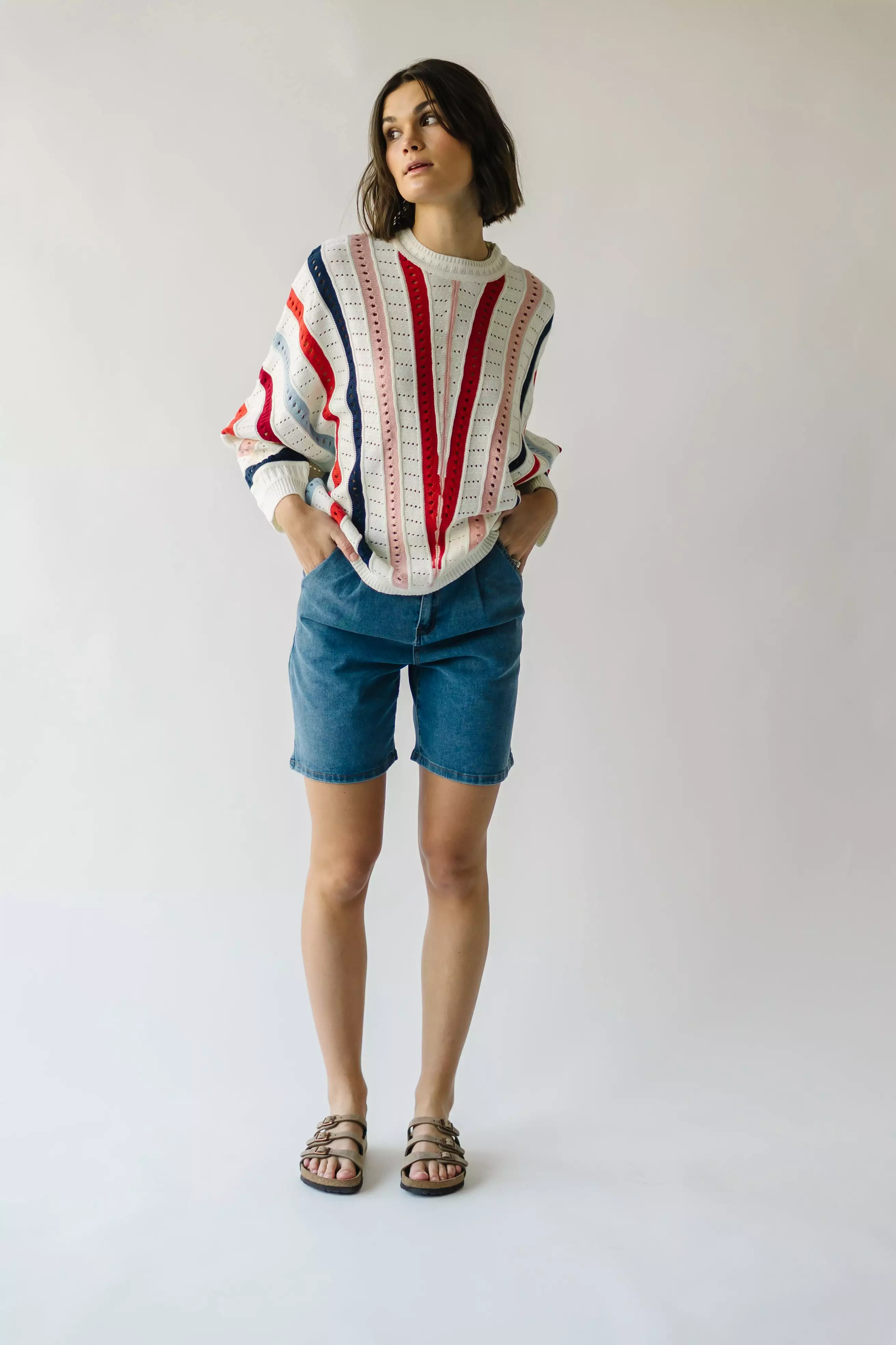 The Addie Knit Striped Sweater in Ivory Multi