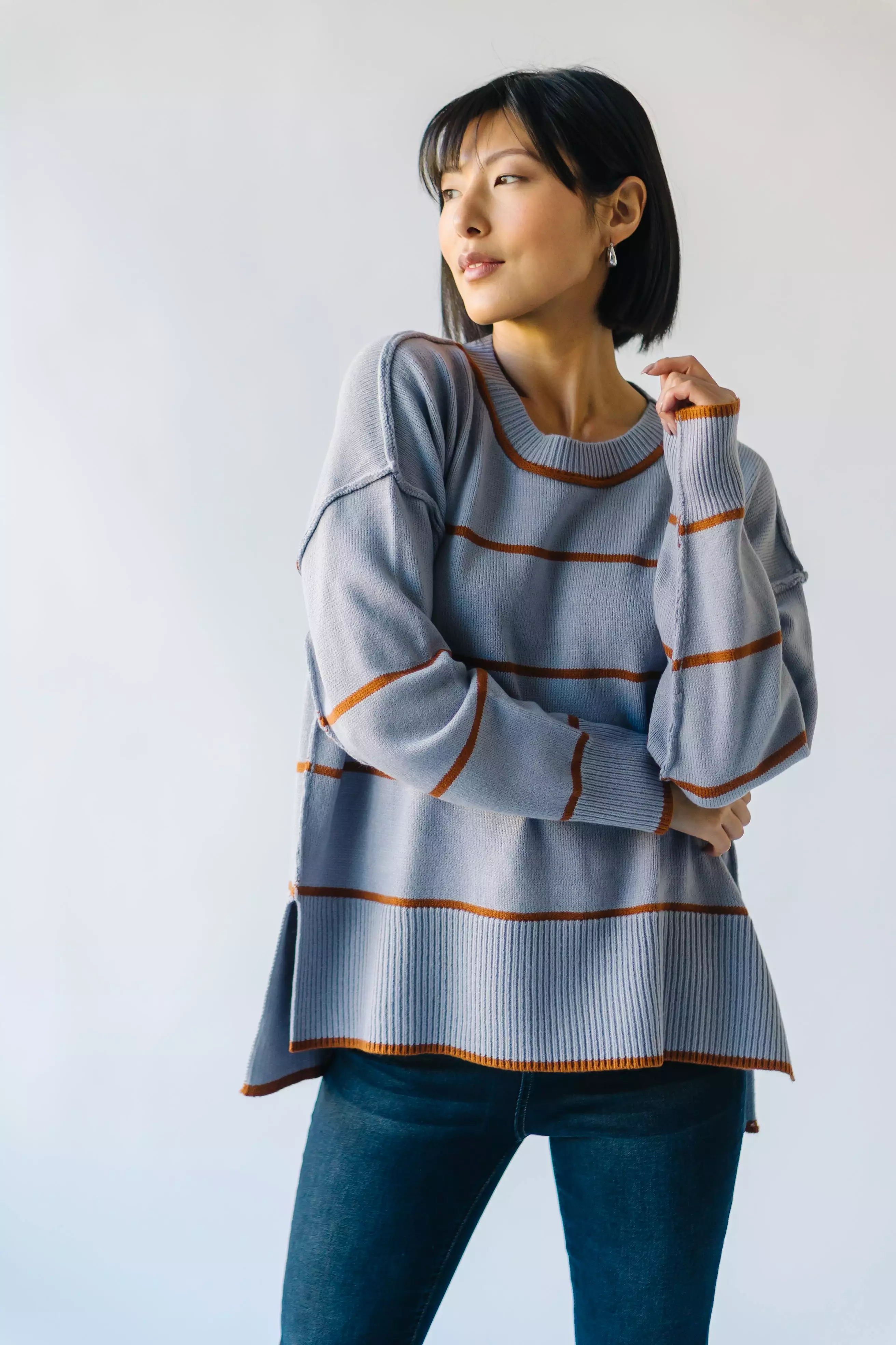 The Borden Striped Sweater in Blue + Tan