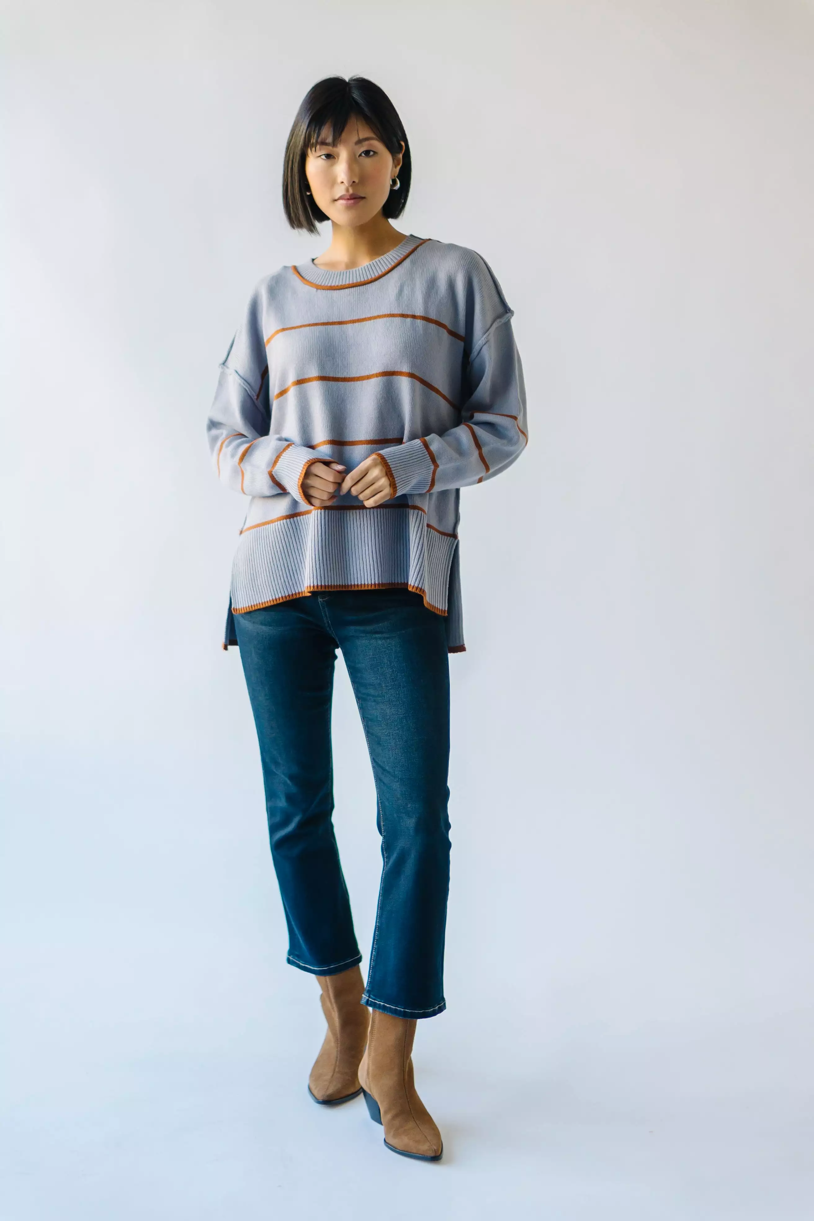 The Borden Striped Sweater in Blue + Tan