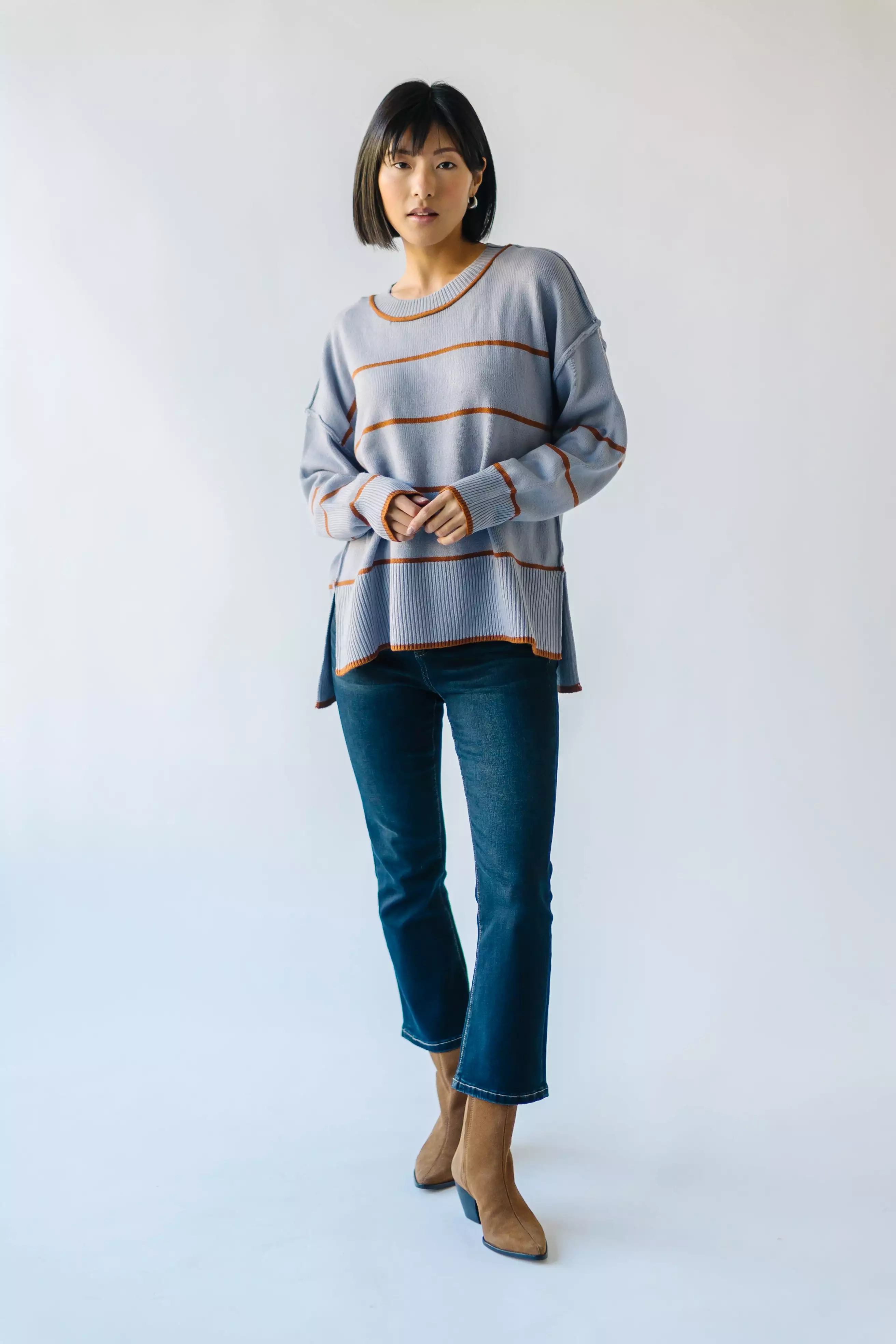 The Borden Striped Sweater in Blue + Tan