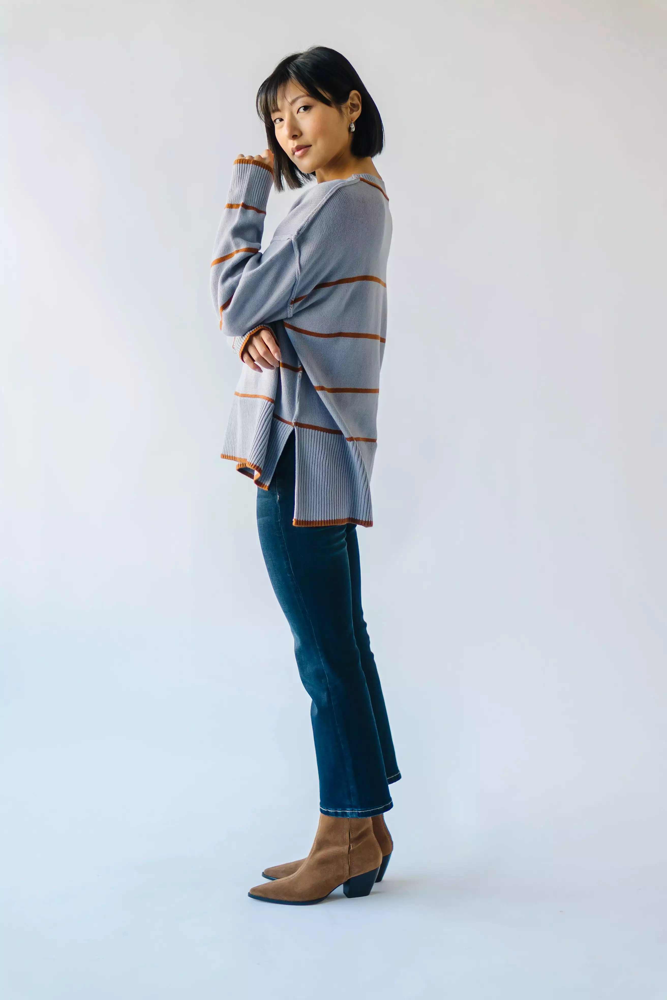 The Borden Striped Sweater in Blue + Tan