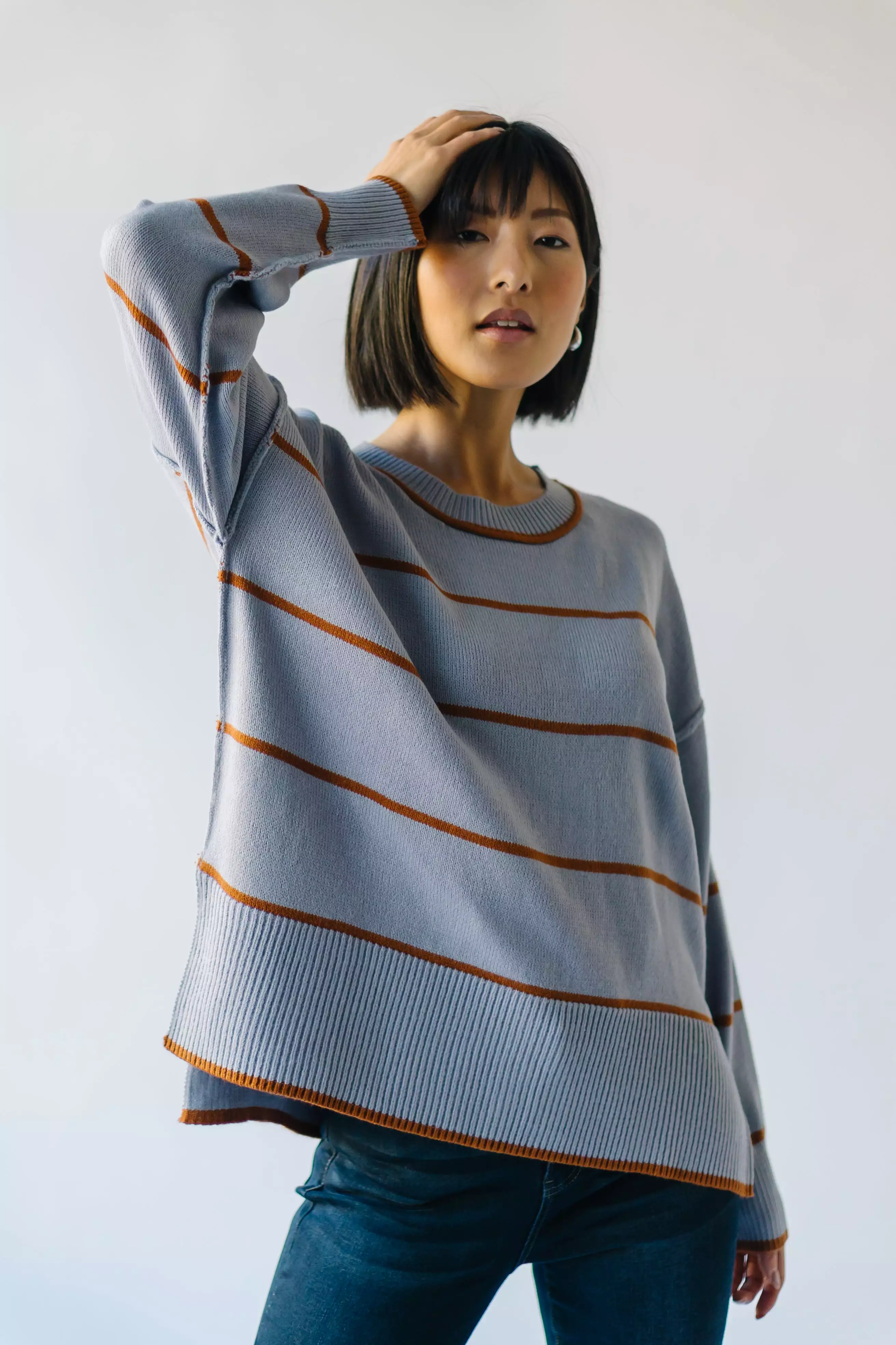 The Borden Striped Sweater in Blue + Tan