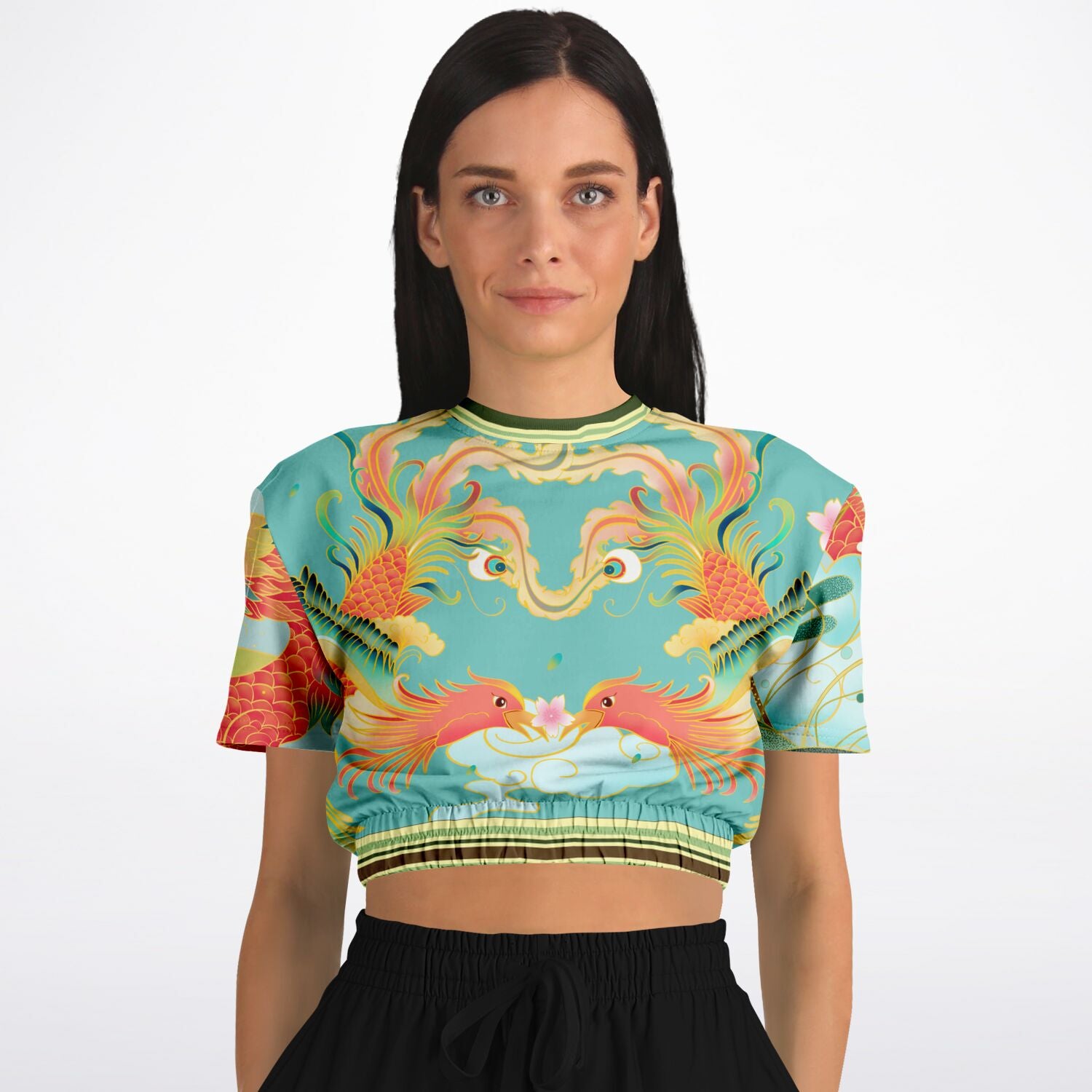 The Koi Dragon Short Sleeve Cropped Eco-Poly Sweater