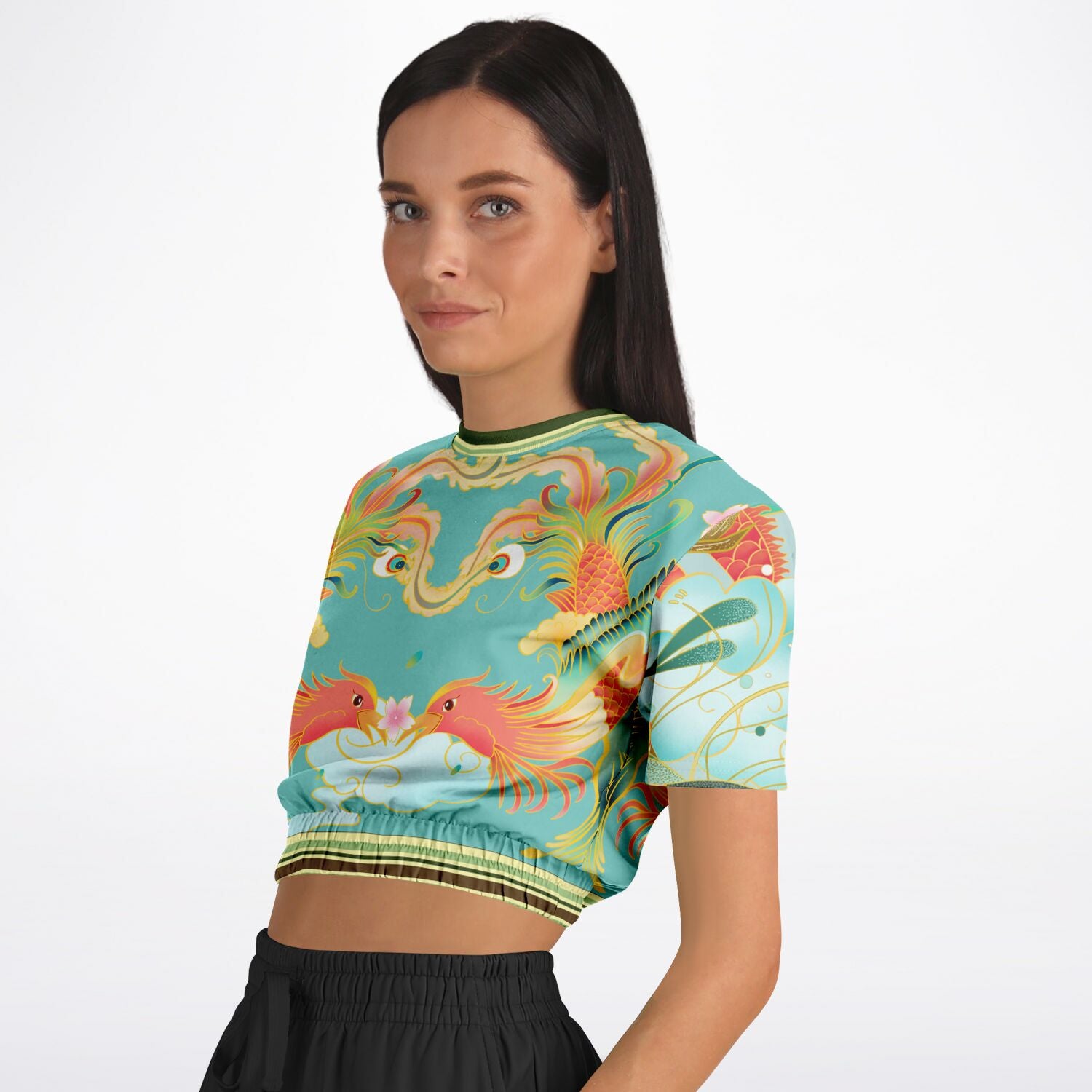 The Koi Dragon Short Sleeve Cropped Eco-Poly Sweater