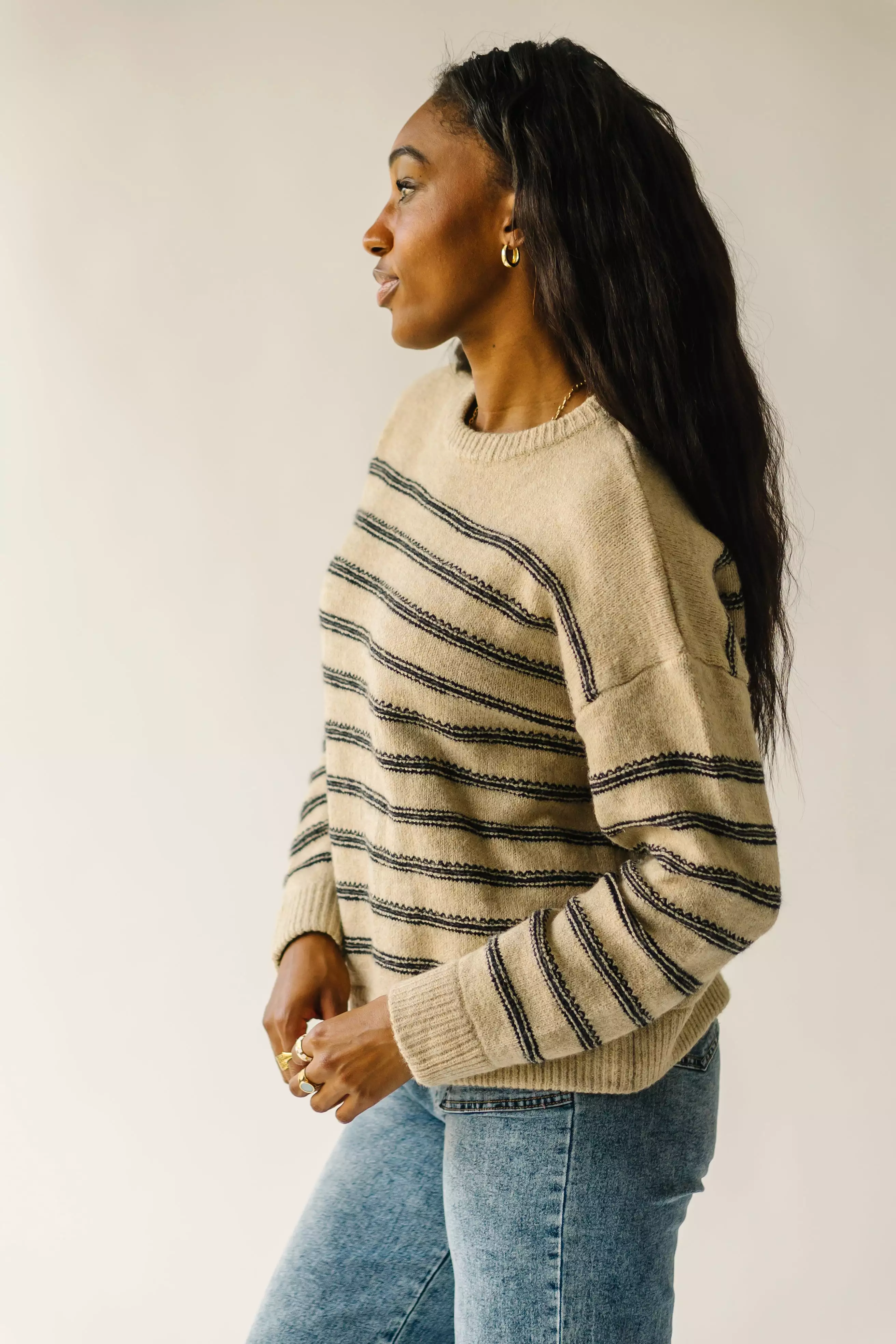 The Peosta Striped Sweater in Taupe Combo