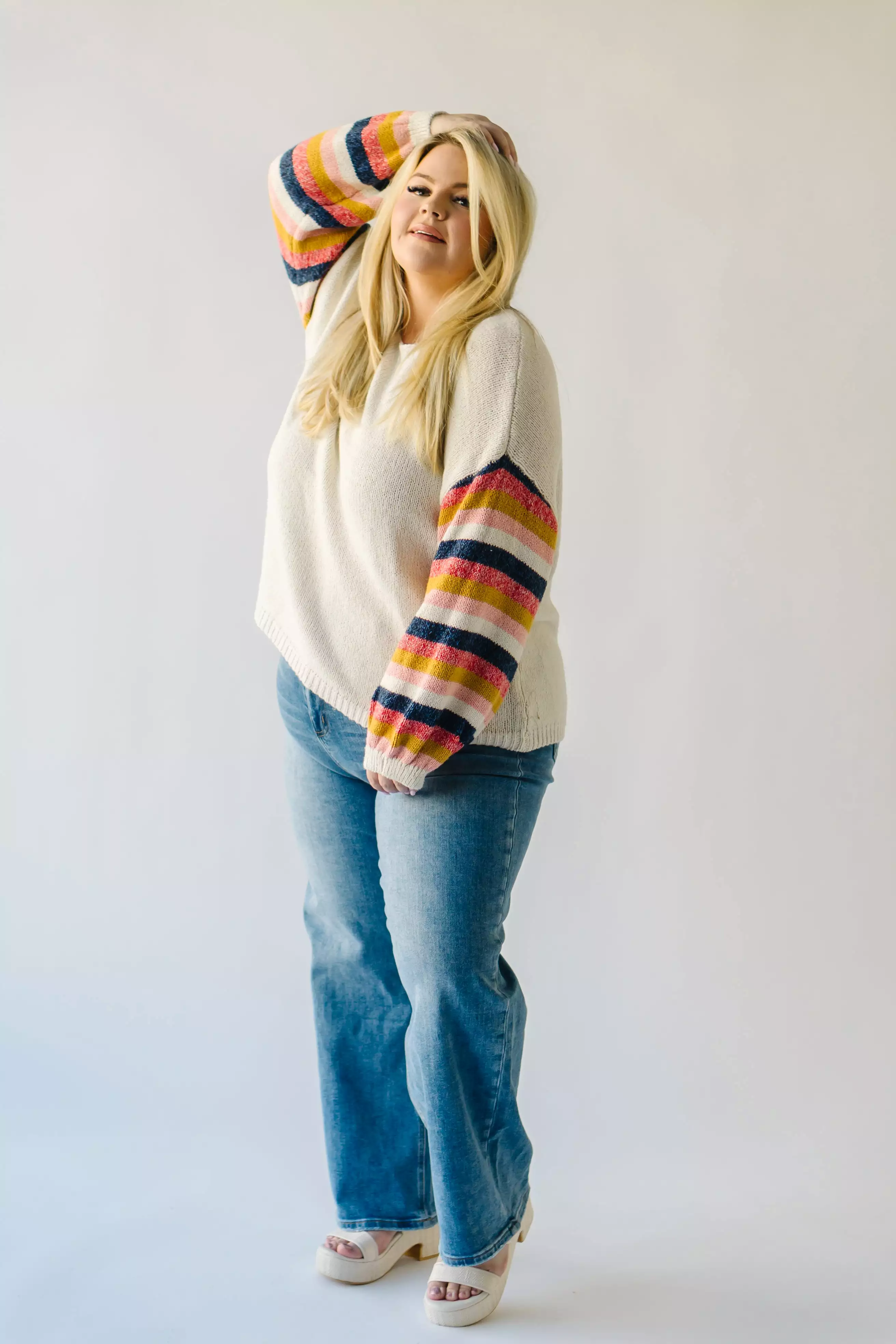 The Reden Woven Striped Sweater in Ivory Multi