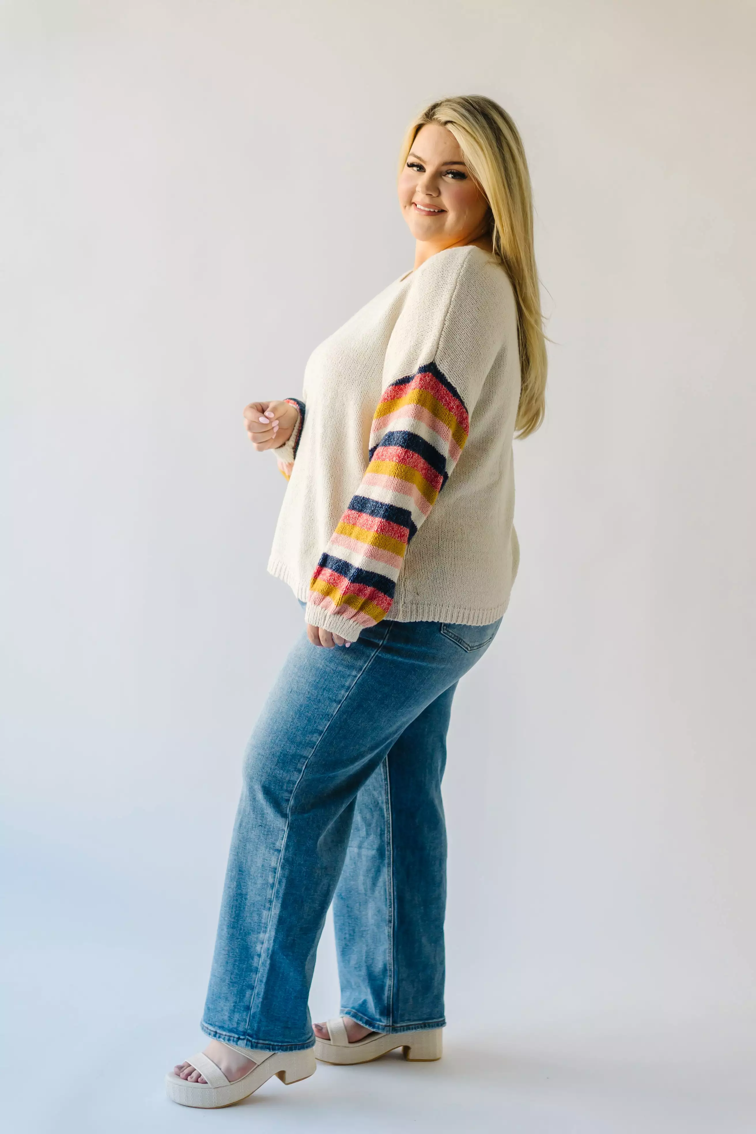 The Reden Woven Striped Sweater in Ivory Multi